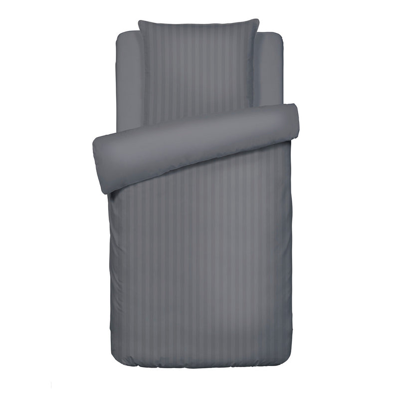 Dobby Stripe Woven - Parure Housse De Couette + Taie D'Oreiller - Satin De Coton - Rayure Tissé Dobby - Gris Foncé