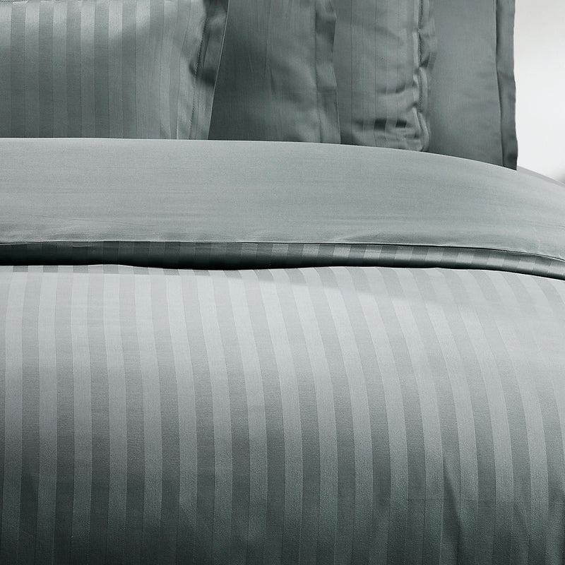 Dobby Stripe Woven - Parure Housse De Couette + Taie D'Oreiller - Satin De Coton - Rayure Tissé Dobby - Gris Foncé