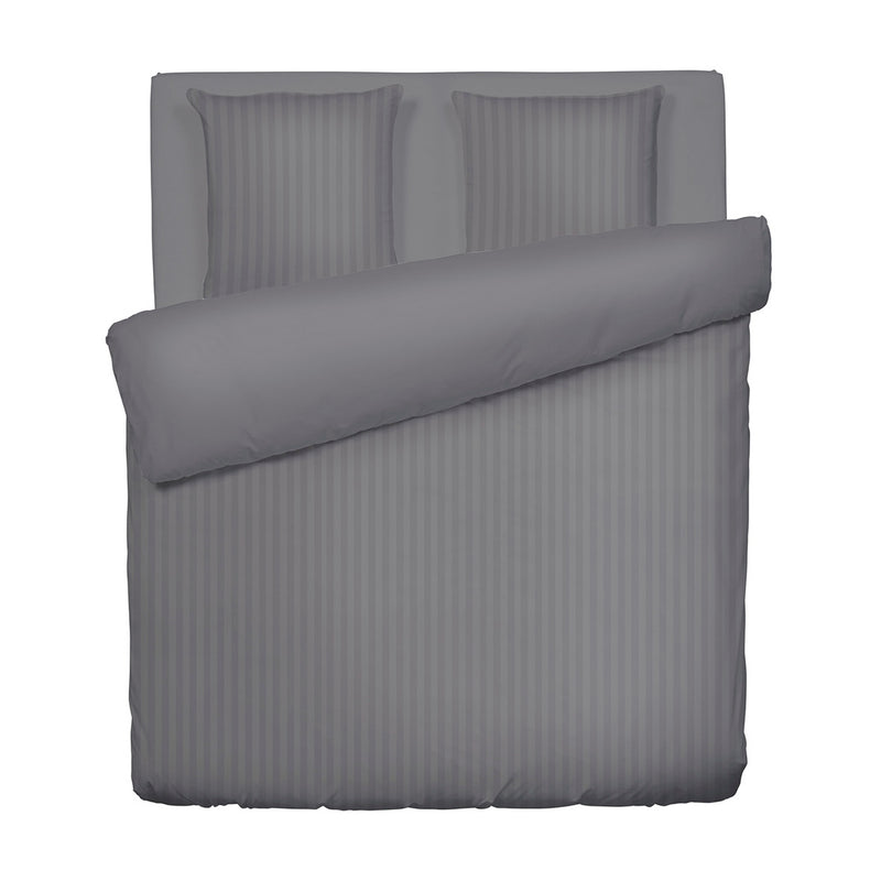 Dobby Stripe Woven - Parure Housse De Couette + 2 Taies D'Oreiller - Satin De Coton - Rayure Tissé Dobby - Gris Foncé