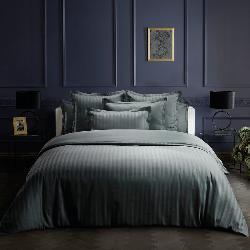 Dobby Stripe Woven - Parure Housse De Couette + 2 Taies D'Oreiller - Satin De Coton - Rayure Tissé Dobby - Gris Foncé