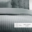 Dobby Stripe Woven - Parure Housse De Couette + 2 Taies D'Oreiller - Satin De Coton - Rayure Tissé Dobby - Gris Foncé