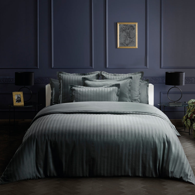 Dobby Stripe Woven - Set De 2 Taies D'Oreiller - Satin De Coton - Rayure Tissé Dobby - Gris Foncé