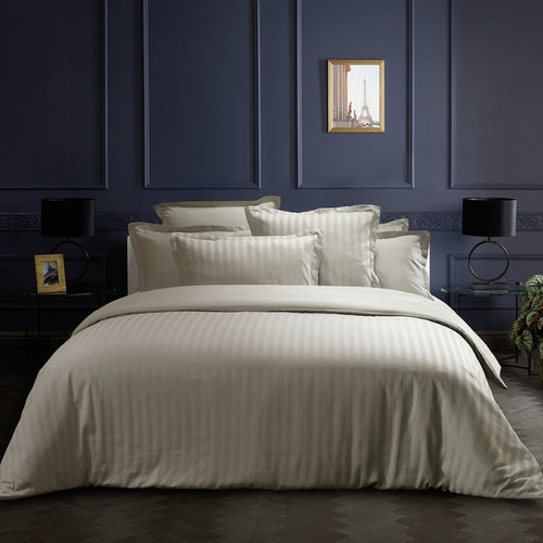 Dobby Stripe Woven - Parure Housse De Couette + 1 ou 2 Taie(s) D'Oreiller - Satin De Coton - Rayure Tissé Dobby - Taupe