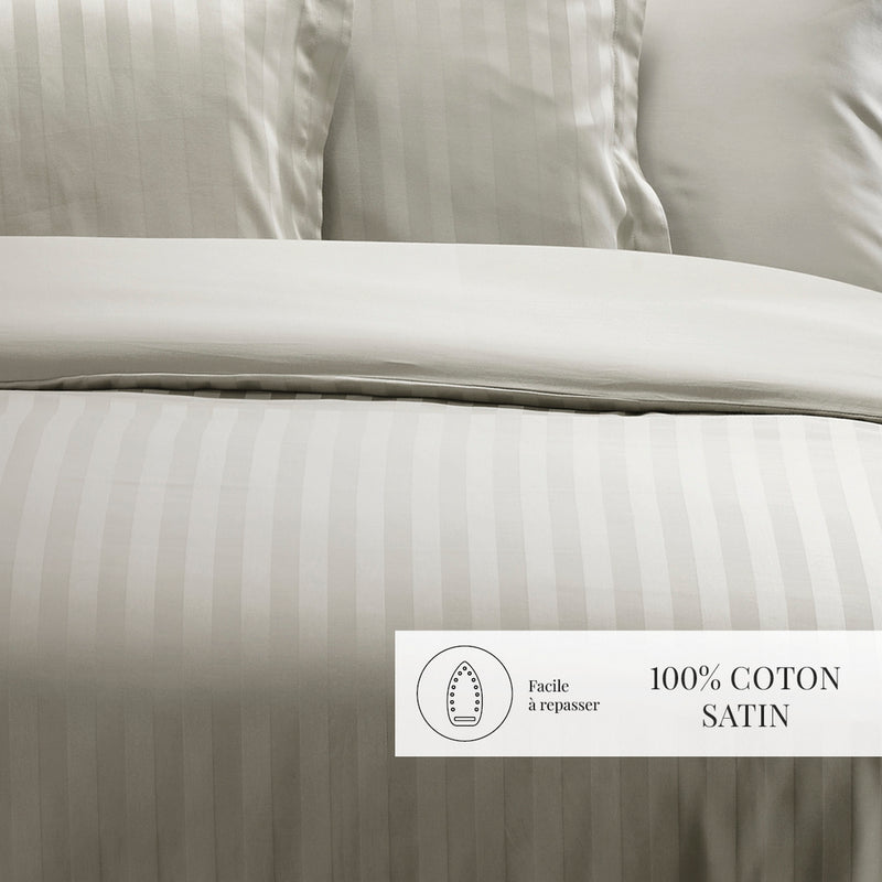 Dobby Stripe Woven - Parure Housse De Couette + Taie D'Oreiller - Satin De Coton - Rayure Tissé Dobby - Taupe