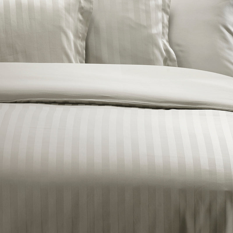 Dobby Stripe Woven - Parure Housse De Couette + Taie D'Oreiller - Satin De Coton - Rayure Tissé Dobby - Taupe