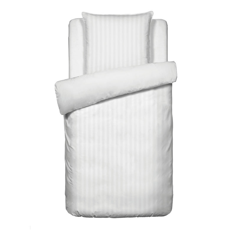 Dobby Stripe Woven - Parure Housse De Couette + Taie D'Oreiller - Satin De Coton - Rayure Tissé Dobby - Blanc