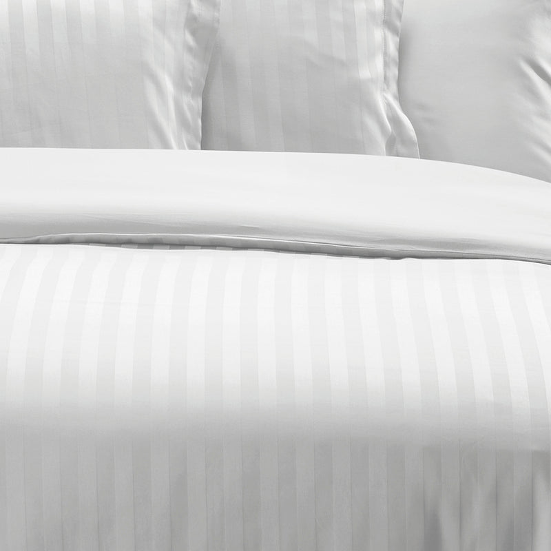 Dobby Stripe Woven - Parure Housse De Couette + Taie D'Oreiller - Satin De Coton - Rayure Tissé Dobby - Blanc