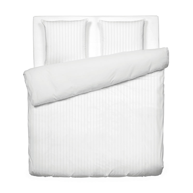 Dobby Stripe Woven - Parure Housse De Couette + 2 Taies D'Oreiller - Satin De Coton - Rayure Tissé Dobby - Blanc