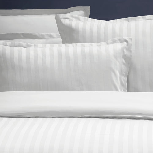 Dobby Stripe Woven - Set De 2 Taies D'Oreiller - Satin De Coton - Rayure Tissé Dobby - Blanc