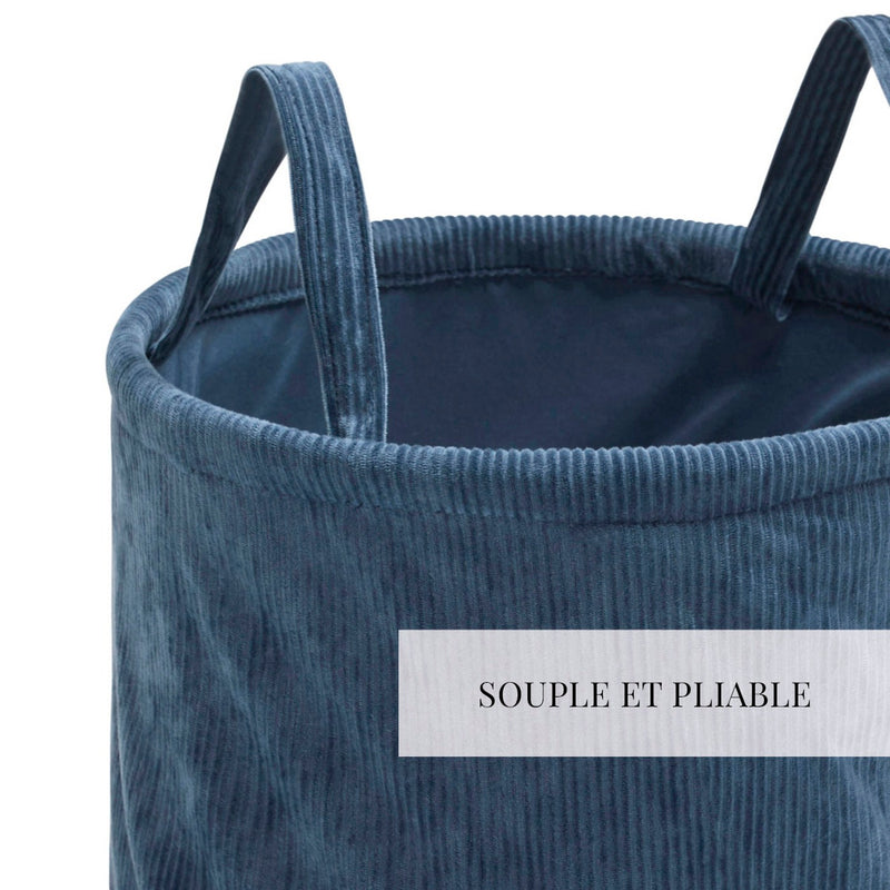 Uni - Panier À Linge Velours Côtelé - Bleu