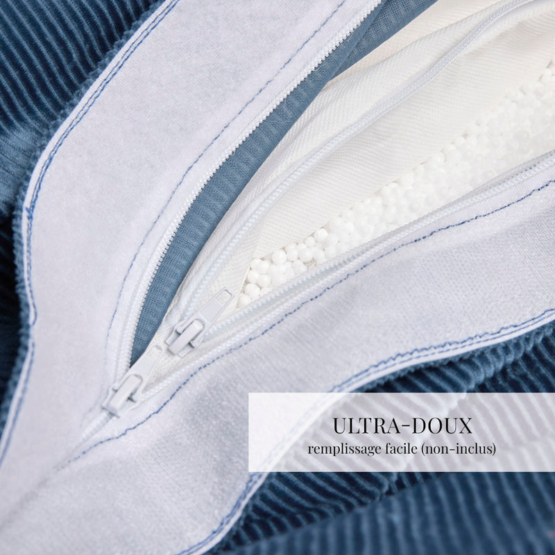 Uni - Housse De Pouf Velours Côtelé - Bleu