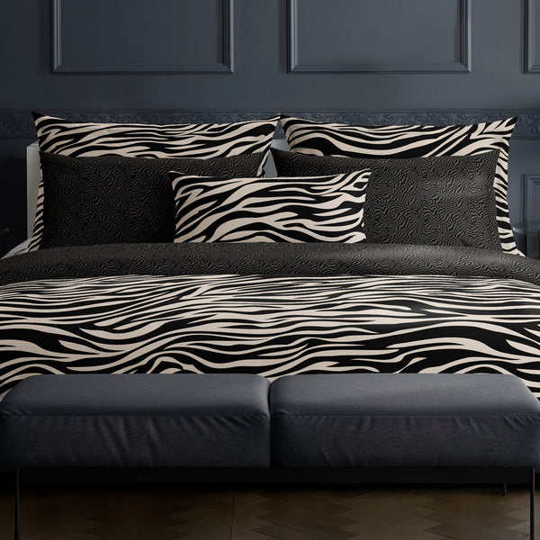 Rêves Zébrés - Housse De Couette + 1 ou 2 Taie(s) D'Oreiller - Satin De Coton - Noir