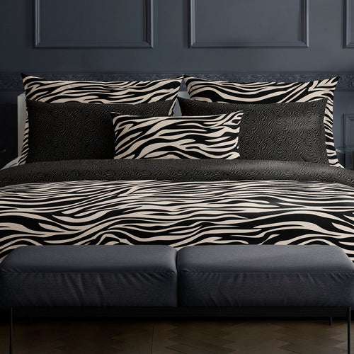 Rêves Zébrés - Housse De Couette + Taie D'Oreiller - Satin De Coton - Noir