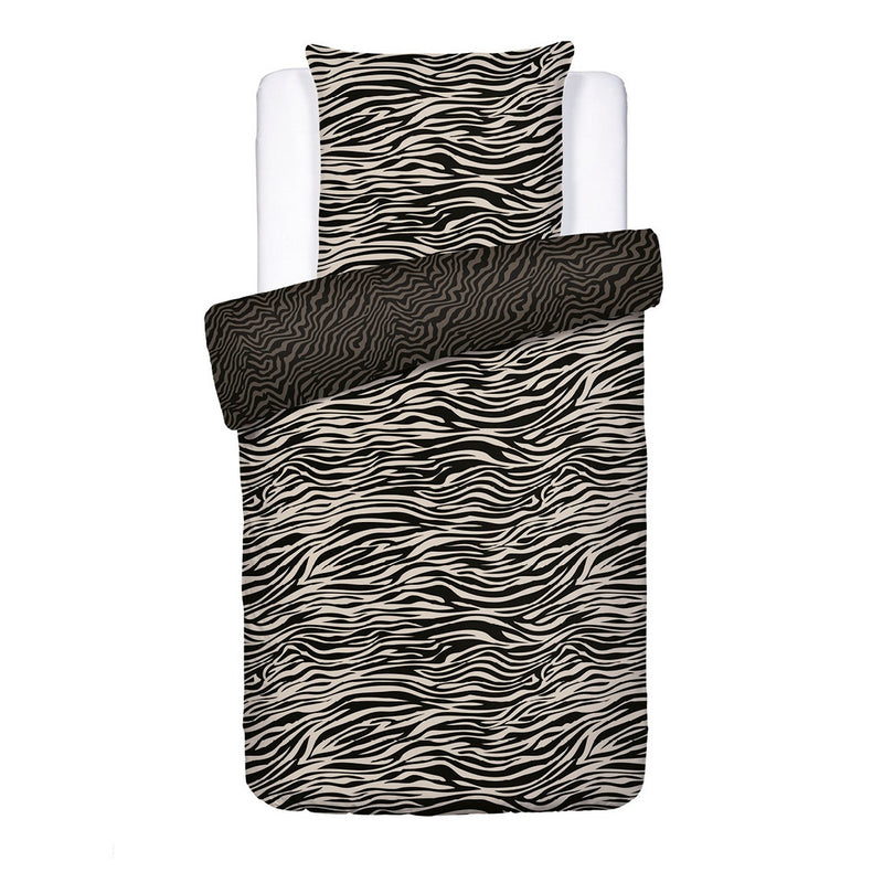 Rêves Zébrés - Housse De Couette + Taie D'Oreiller - Satin De Coton - Noir