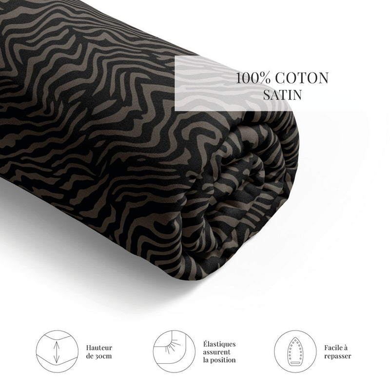 Rêves Zébrés - Drap-Housse - Satin De Coton - Brun