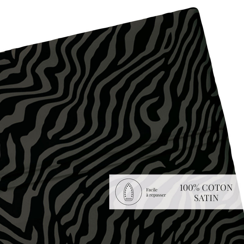 Rêves Zébrés - Drap Plat - Satin De Coton - Brun