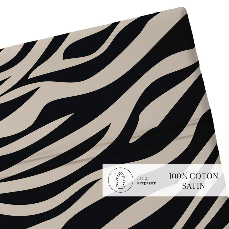 Rêves Zébrés - Drap Plat - Satin De Coton - Noir