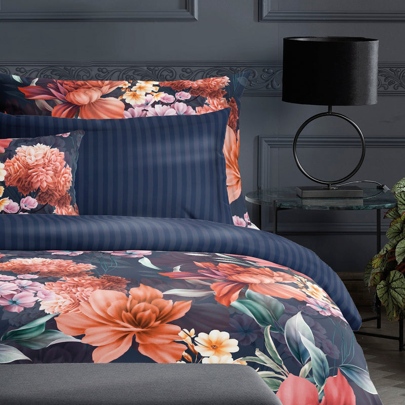 Fleur De Miel - Taie D'Oreiller - Satin De Coton - Bleu Foncé