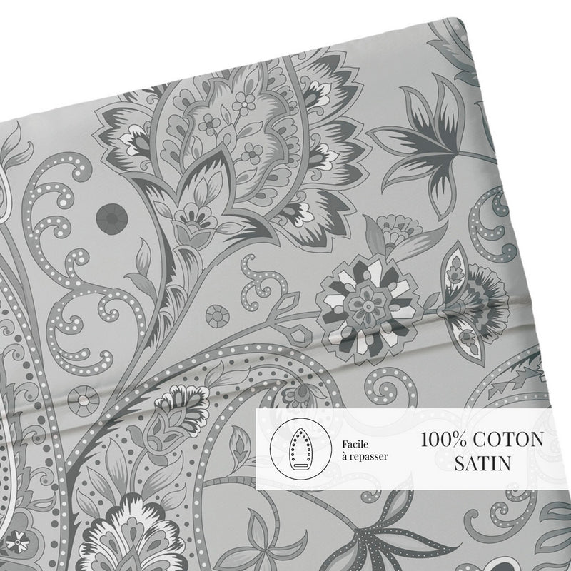 Indienne - Drap Plat - Satin De Coton - Gris Clair