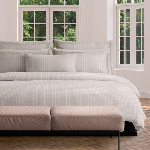 Rayures Élégantes - Housse De Couette + Taie D'Oreiller - Satin De Coton - Taupe
