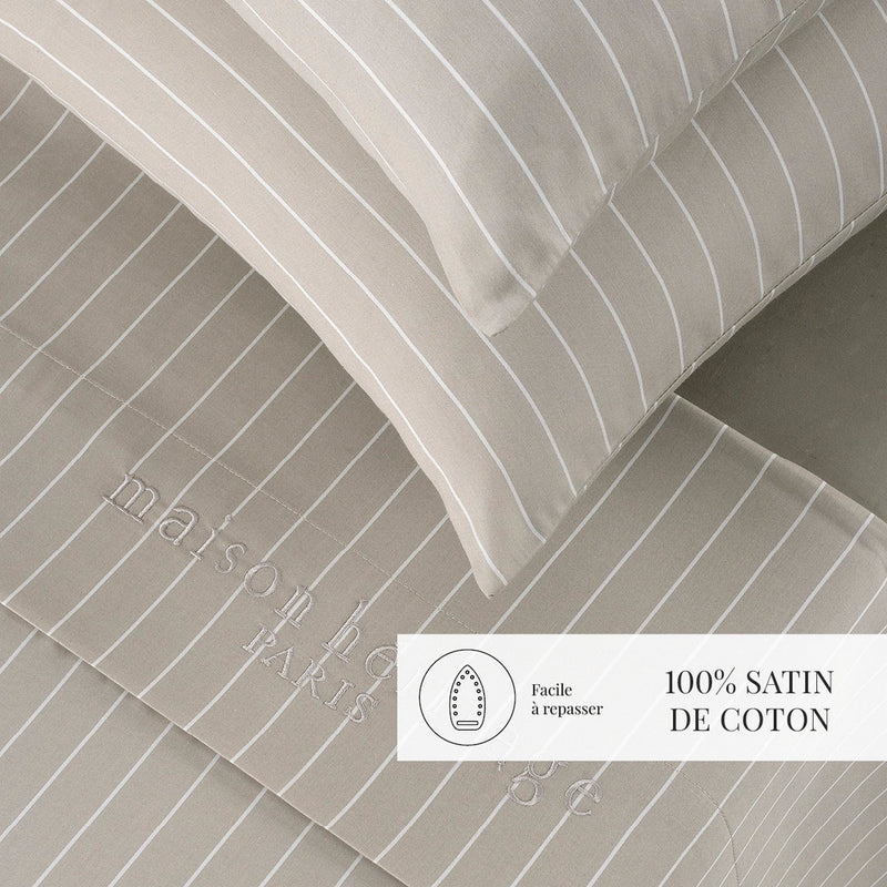Rayures Élégantes - Taie D'Oreiller - Satin De Coton - Taupe
