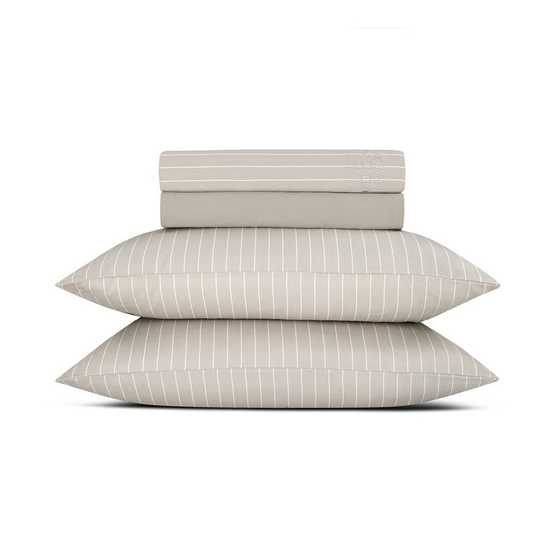 Rayures Élégantes - Ensemble De Draps - Satin De Coton - Taupe
