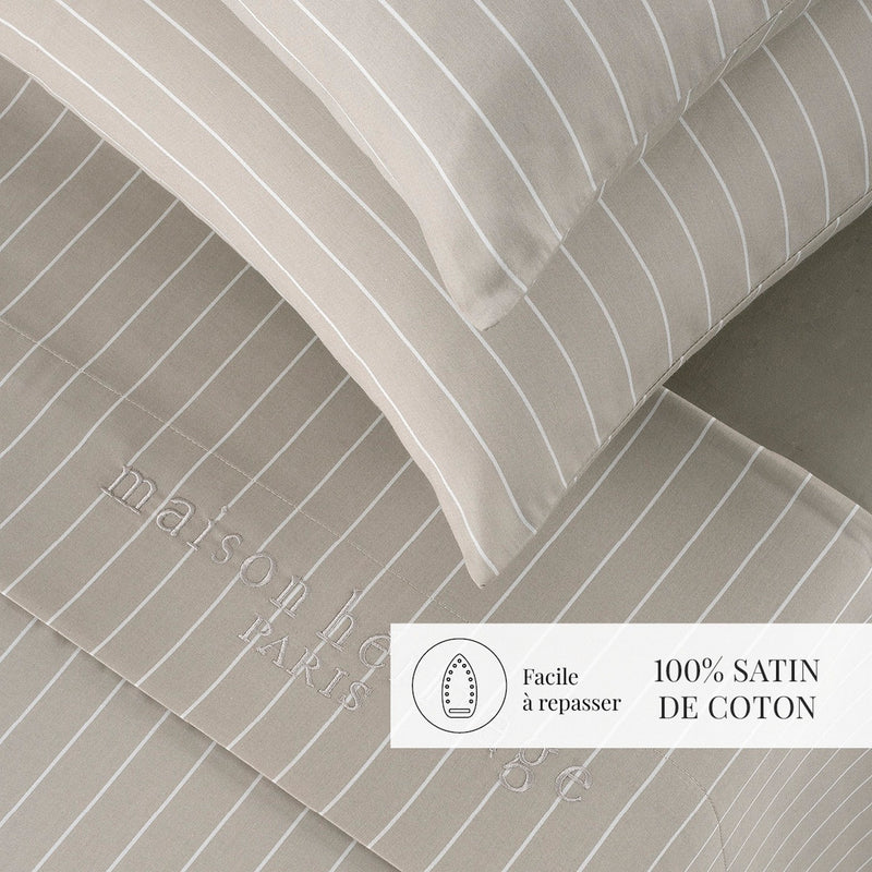 Rayures Élégantes - Ensemble De Draps - Satin De Coton - Taupe