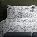 Colibri Floral - Drap Plat - Satin De Coton - Noir Gris