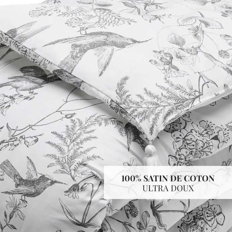Colibri Floral - Édredon Avec Glands - Noir Gris