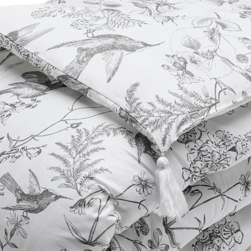 Colibri Floral - Édredon Avec Glands - Noir Gris