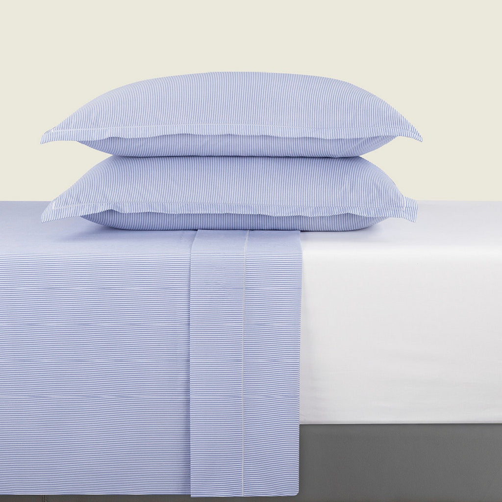 Dauphine - Ensemble De Draps - Coton Percale - Bleu Clair