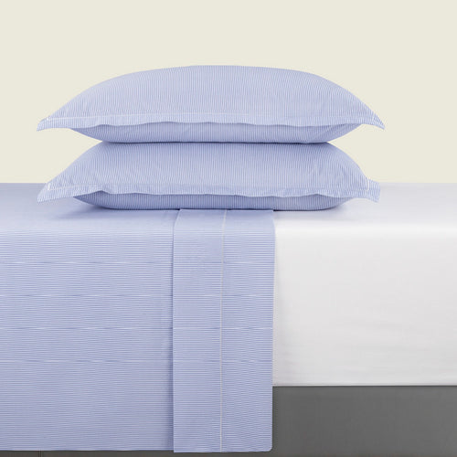 Dauphine - Ensemble De Draps - Coton Percale - Bleu Clair
