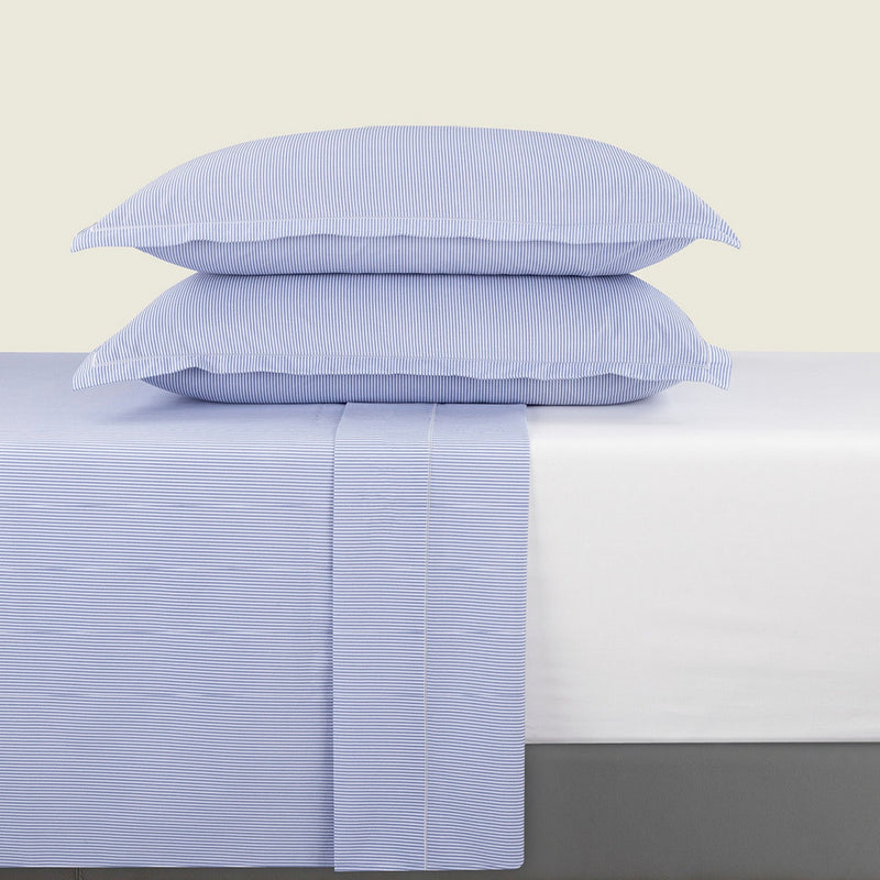 Dauphine - Ensemble De Draps - Coton Percale - Bleu Clair