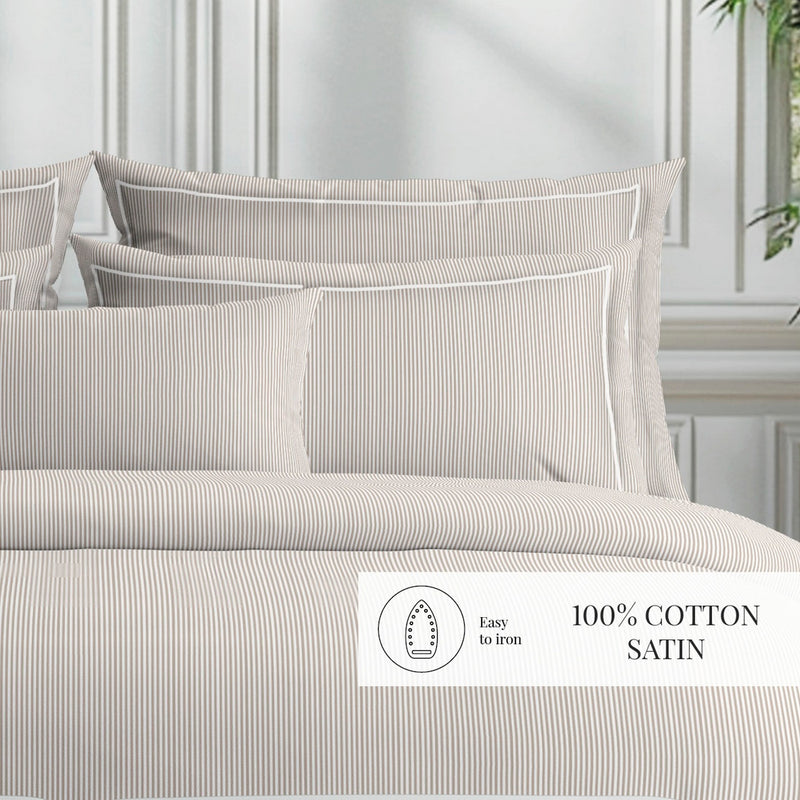 Dauphine - Housse De Couette + Taie D'Oreiller - Coton Percale - Taupe