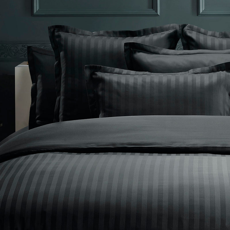 Dobby Stripe Woven - Drap Plat - Satin De Coton - Dobby Stripe - Noir