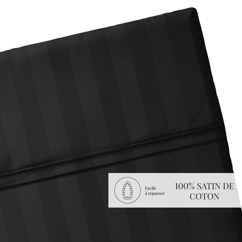 Dobby Stripe Woven - Drap Plat - Satin De Coton - Dobby Stripe - Noir