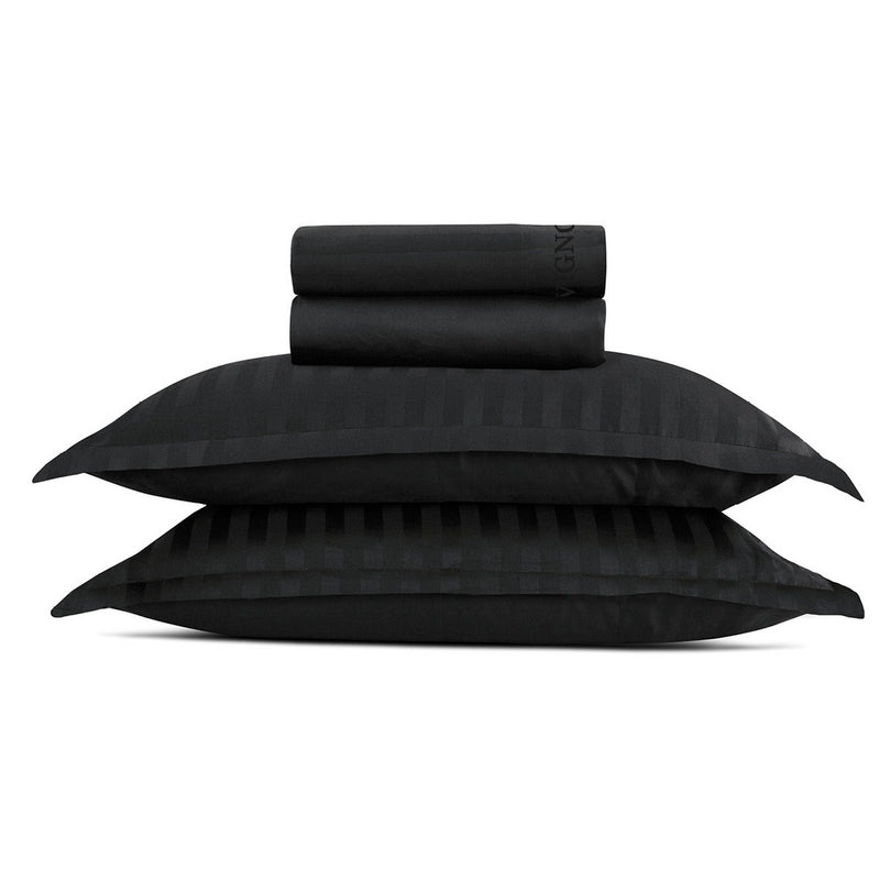 Dobby Stripe Woven - Ensemble De Draps - Satin De Coton - Rayure Tissé Dobby - Noir