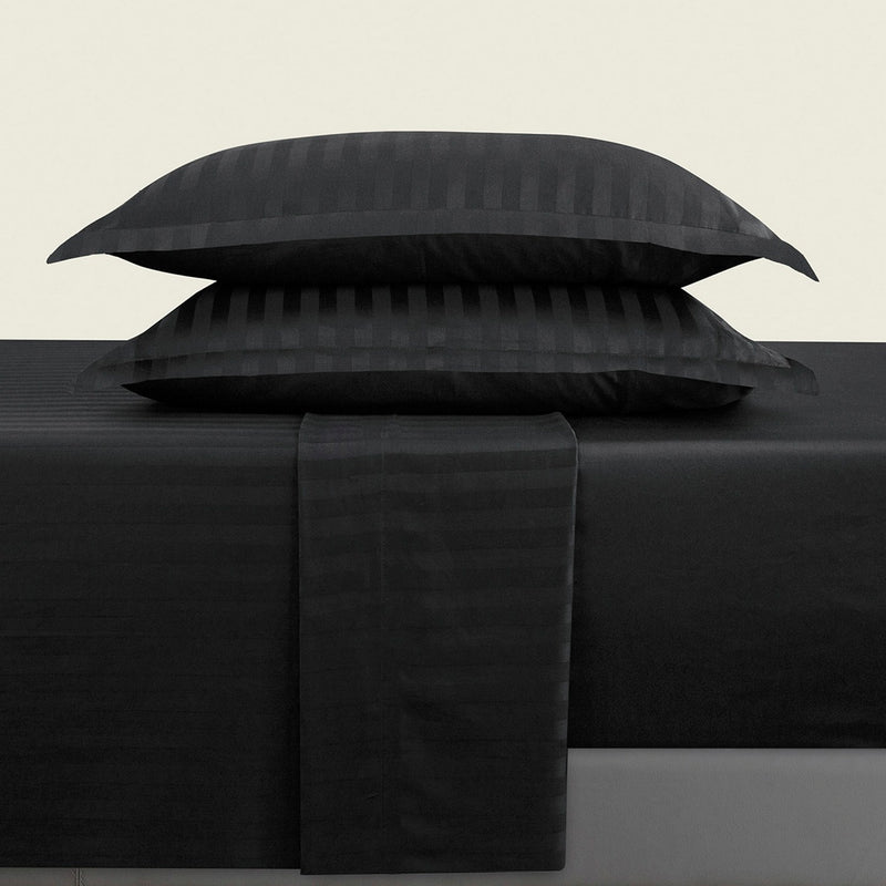 Dobby Stripe Woven - Ensemble De Draps - Satin De Coton - Rayure Tissé Dobby - Noir