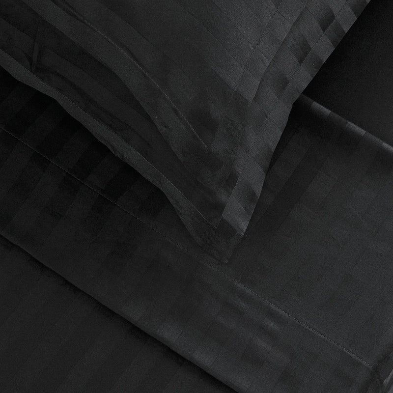 Dobby Stripe Woven - Ensemble De Draps - Satin De Coton - Rayure Tissé Dobby - Noir