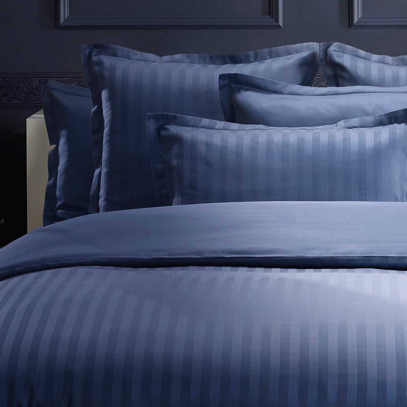 Dobby Stripe Woven - Drap Plat - Satin De Coton - Dobby Stripe - Bleu