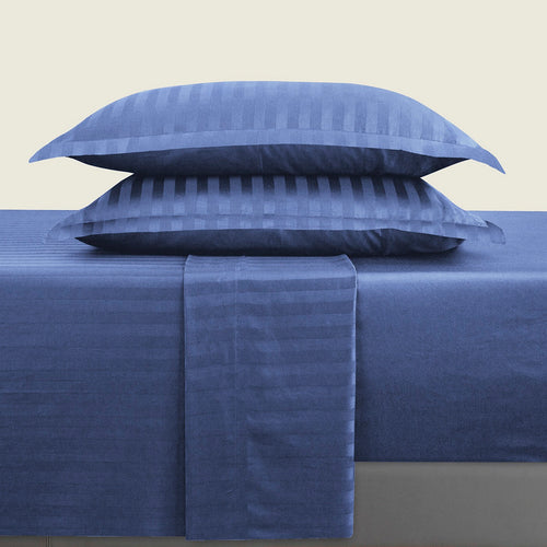 Dobby Stripe Woven - Ensemble De Draps - Satin De Coton - Rayure Tissé Dobby - Bleu