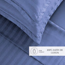 Dobby Stripe Woven - Ensemble De Draps - Satin De Coton - Rayure Tissé Dobby - Bleu