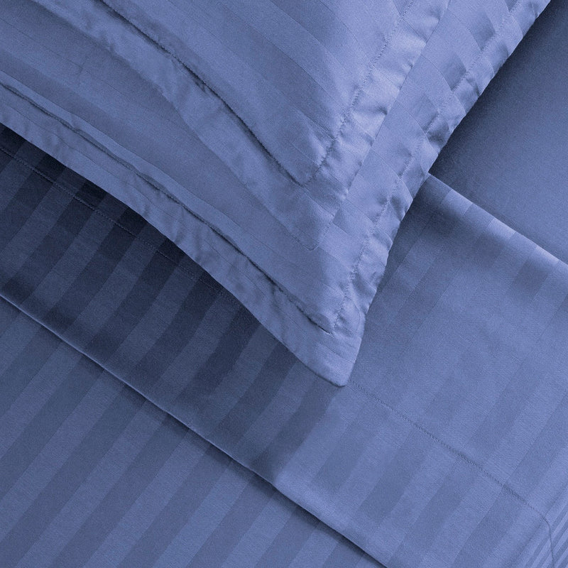 Dobby Stripe Woven - Ensemble De Draps - Satin De Coton - Rayure Tissé Dobby - Bleu