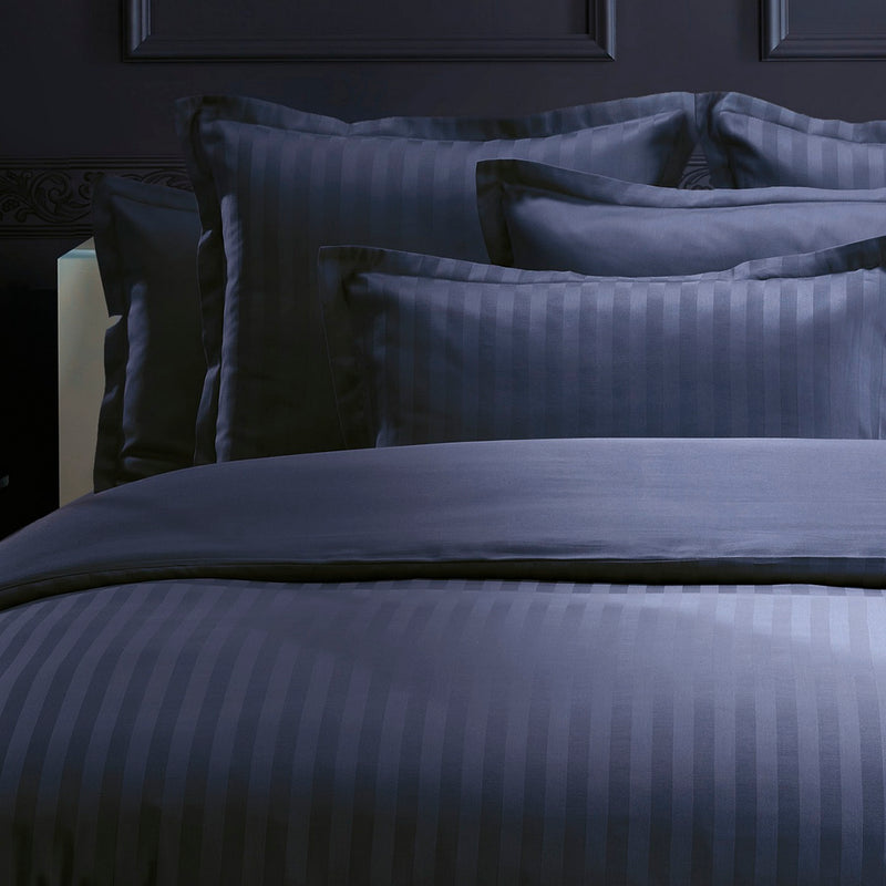 Dobby Stripe Woven - Drap Plat - Satin De Coton - Dobby Stripe - Bleu Foncé