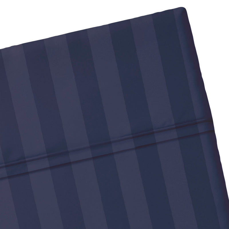 Dobby Stripe Woven - Drap Plat - Satin De Coton - Dobby Stripe - Bleu Foncé