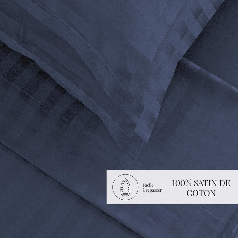 Dobby Stripe Woven - Ensemble De Draps - Satin De Coton - Rayure Tissé Dobby - Bleu Foncé