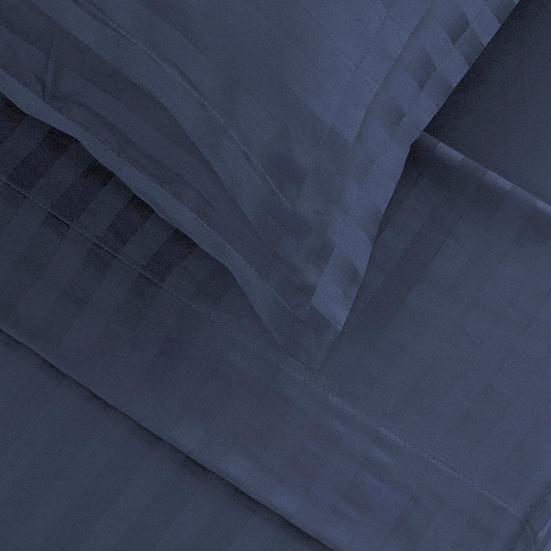 Dobby Stripe Woven - Ensemble De Draps - Satin De Coton - Rayure Tissé Dobby - Bleu Foncé