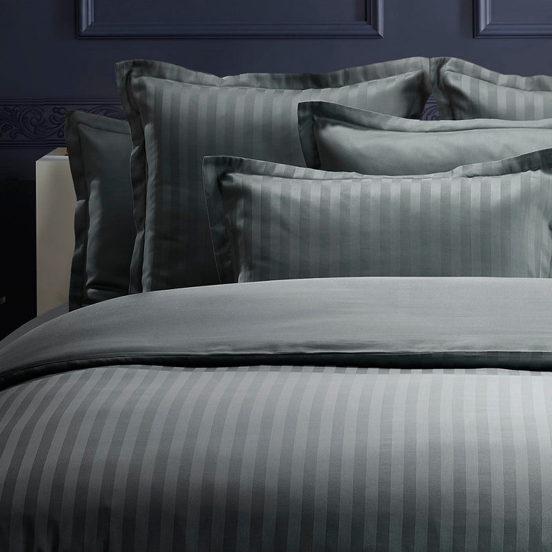 Dobby Stripe Woven - Drap Plat - Satin De Coton - Dobby Stripe - Gris Foncé
