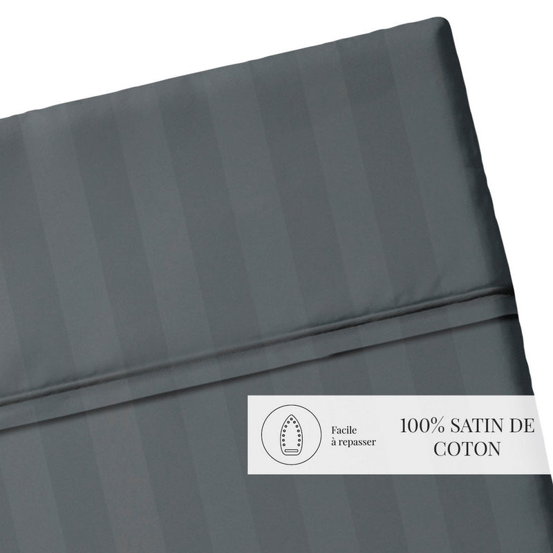 Dobby Stripe Woven - Drap Plat - Satin De Coton - Dobby Stripe - Gris Foncé