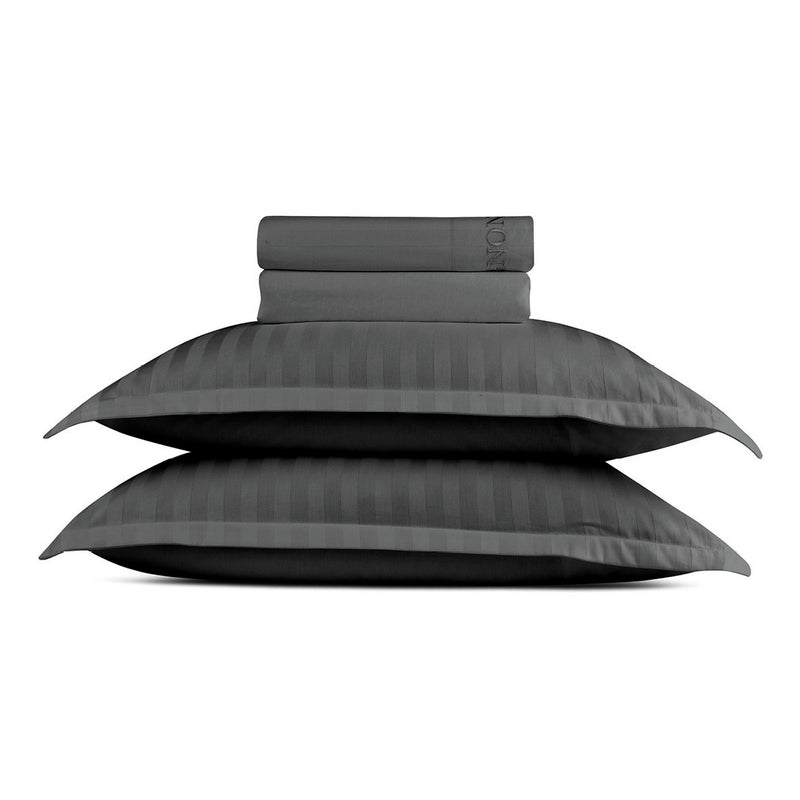 Dobby Stripe Woven - Ensemble De Draps - Satin De Coton - Rayure Tissé Dobby - Gris Foncé